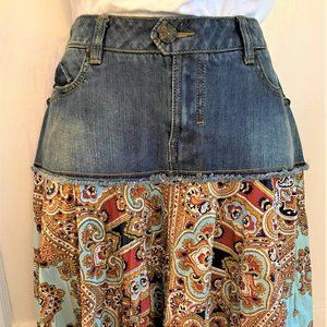 DOUBLE D RANCH Denim & Fabric Handkerchief Skirt 4
